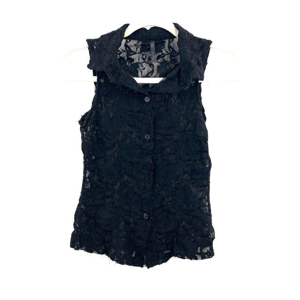 shelly black lace button up sleeveless top whimsigoth fiarycore goth grunge S